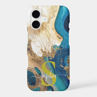 blue marble chic gold glitter monogram