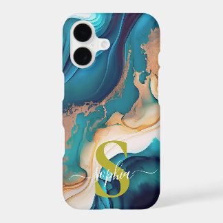 blue marble chic gold glitter monogram