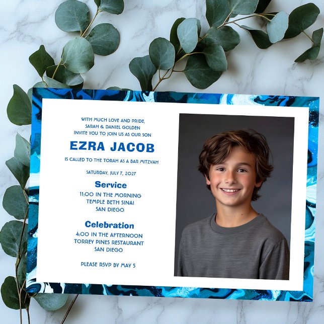 Blue Marble Custom PHOTO Bar Bat Mitzvah Invitation (Blue Marble Custom PHOTO Bar Bat Mitzvah Invitation
)