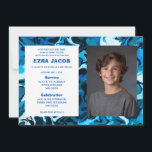 Blue Marble Custom PHOTO Bar Bat Mitzvah Invitation<br><div class="desc">Perfect card to announce a bat mitzvah, bar mitzvah or other Jewish celebration! Hand made abstract art for you on the front and back side! FULLY CUSTOMIZABLE! Click on “Personalise” above to edit the text and add your own photo. Click "edit using design tool" to adjust the fonts, colours and...</div>