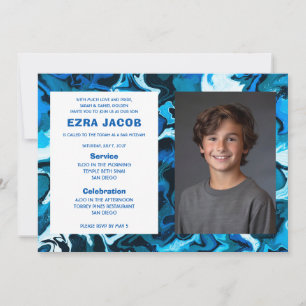 Blue Marble Custom PHOTO Bar Bat Mitzvah Invitation