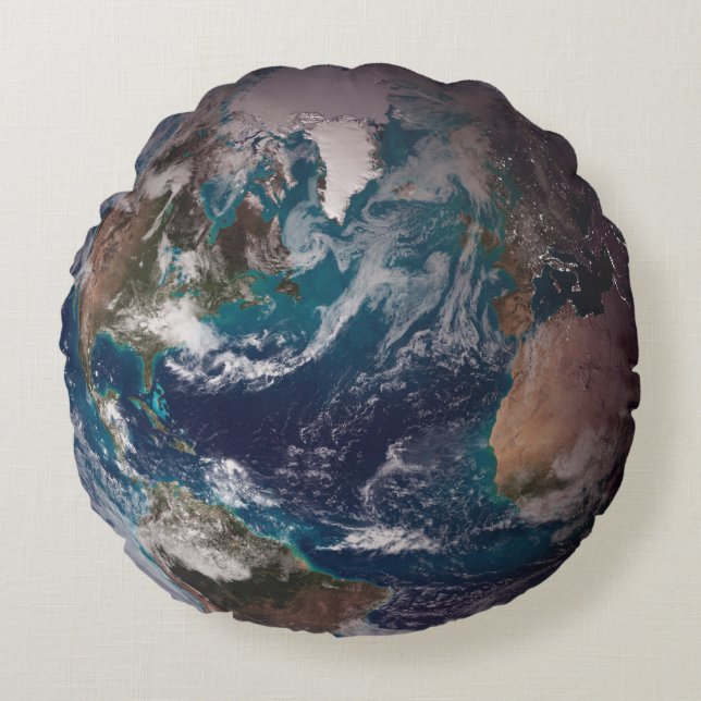Blue Marble Earth (Western Hemisphere) Round Cushion (Front)