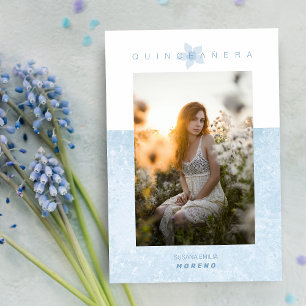 Blue Marble Effect Romantic Photo Quinceañera Invitation