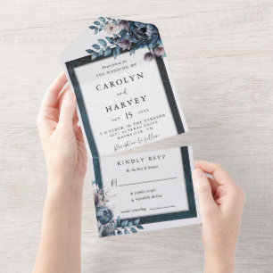 Blue Marble Elegant Wedding All In One Invitation
