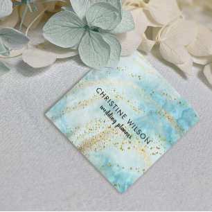 blue marble FAUX glitter details Square Business Card