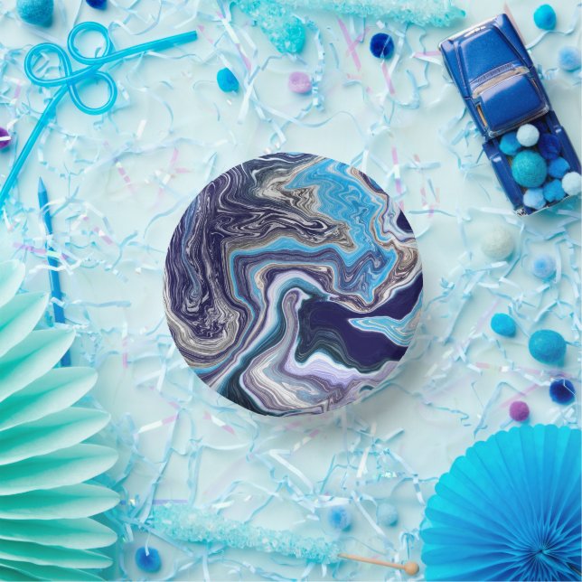 Blue Marble Fluid Art Birthday  Paper Plate (Party)