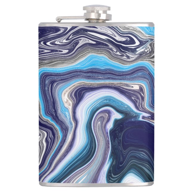 Blue Marble Fluid Art  Hip Flask (Front)