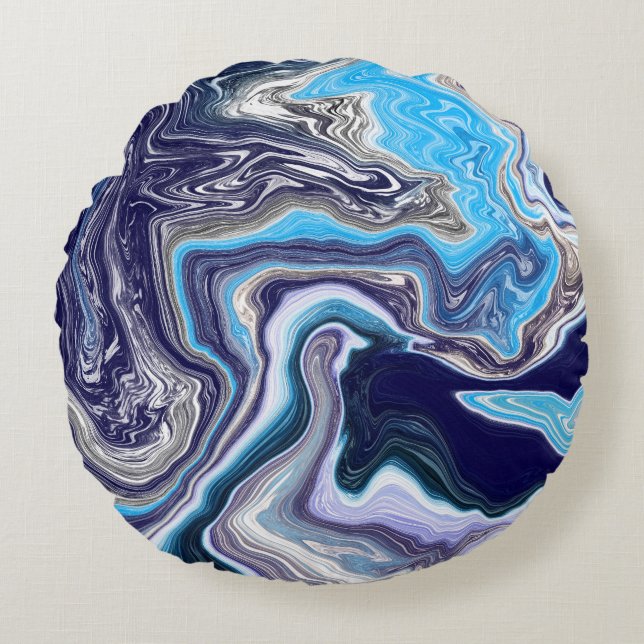 Blue Marble Fluid Art  Round Cushion (Front)
