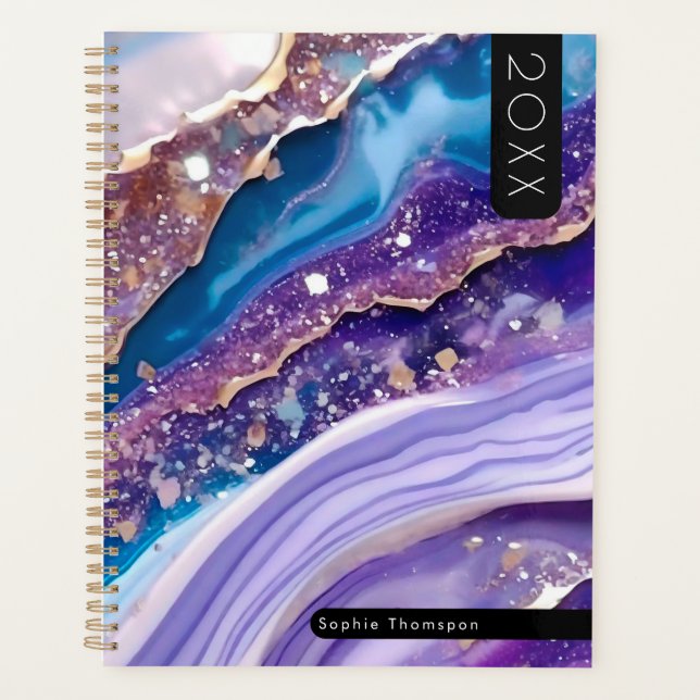 Blue marble gemstone watercolor new year planner (Front)