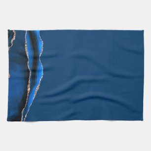 Blue Marble Gilded Black Agate Tea Towel