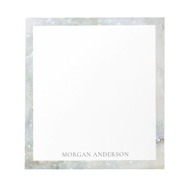 blue marble glitter elegant monogram notepad (Front)