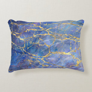 Blue Marble Gold Abstract Texture Decorative Cushion