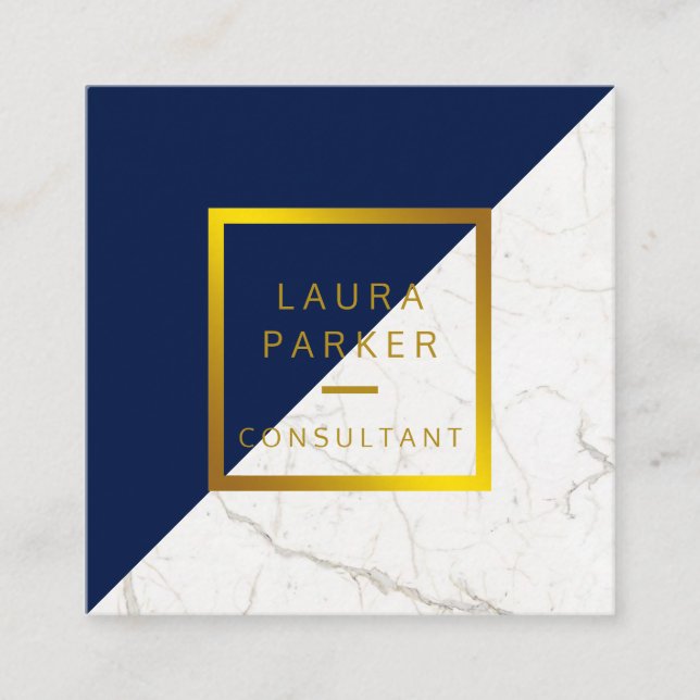 Blue Marble Gold Faux Professional Construction Square Business Card (Front)
