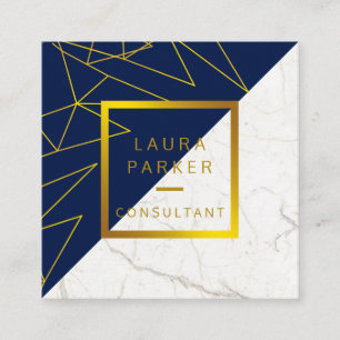 Blue Marble Gold Faux Professional Construction Square Business Card