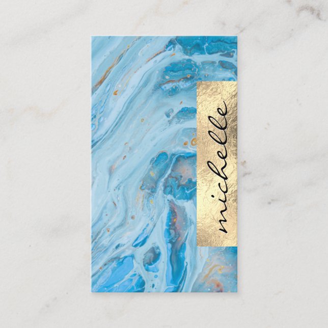 Blue Marble | Gold Foil Shimmer Business Card (Front)