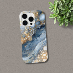 Blue Marble Gold Glitter Personalised iPhone 16 Pro Case