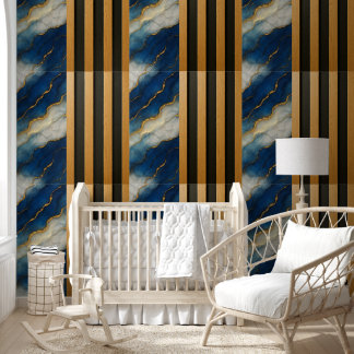 Blue Marble Gold Wood Slat Panels - Peels &.Stick Wallpaper