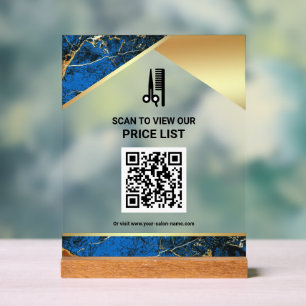Blue Marble Hair Makeup Salon QR Code Price List Acrylic Sign