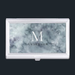 blue marble masculine double monogram business card holder<br><div class="desc">elegant masculine collection of assorted marble colours with double monogram in serif font and all information in same font that give a dose of robust elegance. Check our store for more items from this collection as you can mix and match colours that suit your needs.</div>