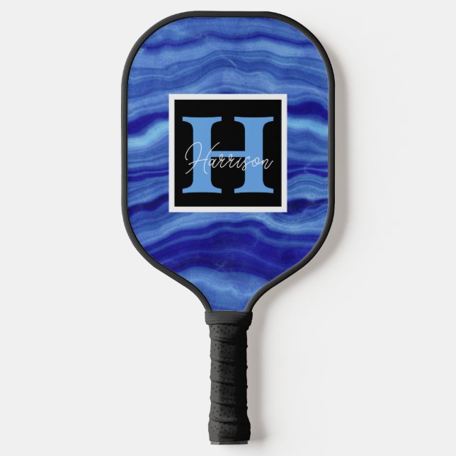 Blue Marble Monogram Name Personalised Pickleball Paddle (Front)