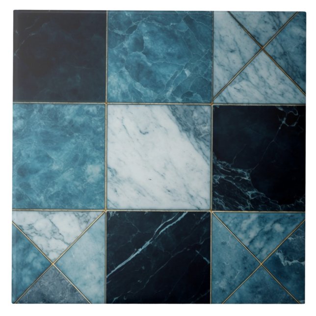 Blue Marble Mosaic Ceramic Tile - 9 Unique Tiles (Front)