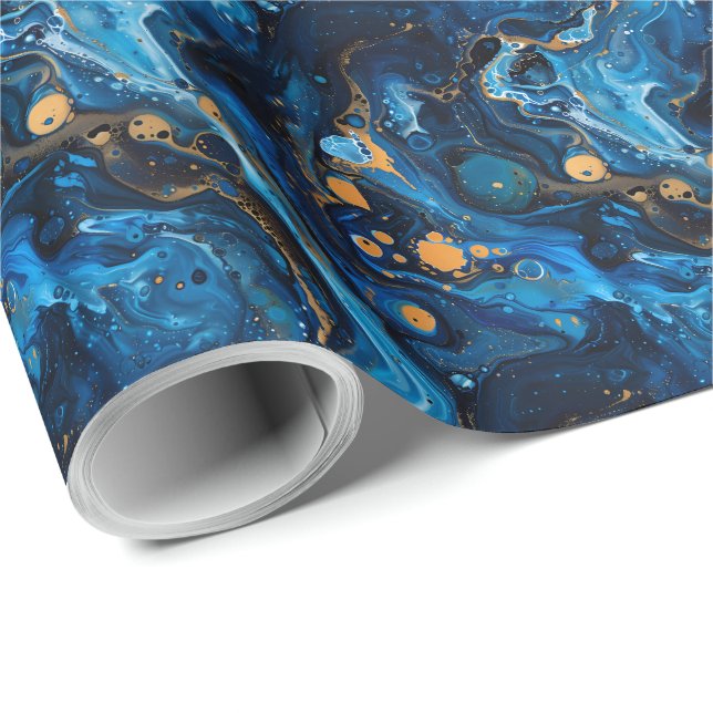 Blue Marble Paint Pour Jewel Texture Wrapping Paper (Roll Corner)