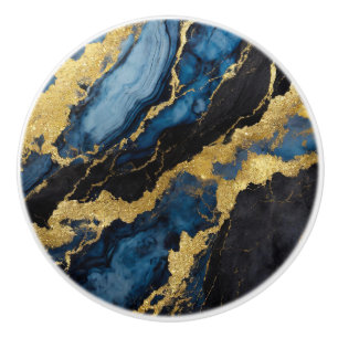 Blue Marble Pattern with Gold Ceramic Knob