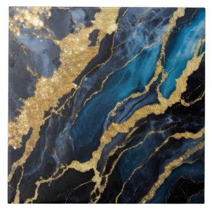 Blue Marble Pattern with Gold Ceramic Tile