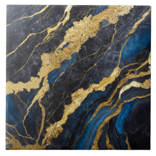 Blue Marble Pattern with Gold Ceramic Tile