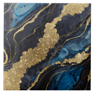 Blue Marble Pattern with Gold Ceramic Tile