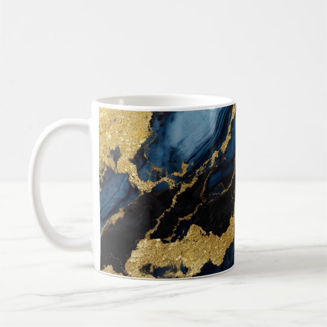 Blue Marble Pattern with Gold Coffee Mug (Left)
