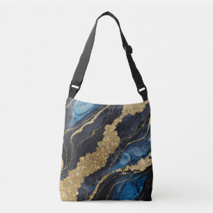 Blue Marble Pattern with Gold Crossbody Bag