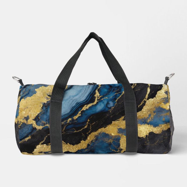 Blue Marble Pattern with Gold Duffle Bag (Front)