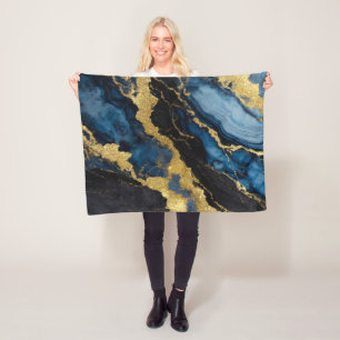 Blue Marble Pattern with Gold Fleece Blanket