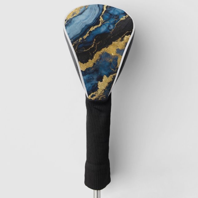 Blue Marble Pattern with Gold Golf Head Cover (Front)