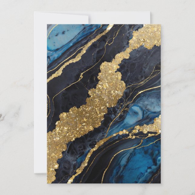 Blue Marble Pattern with Gold Invitation (Front)