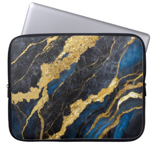 Blue Marble Pattern with Gold Laptop Sleeve