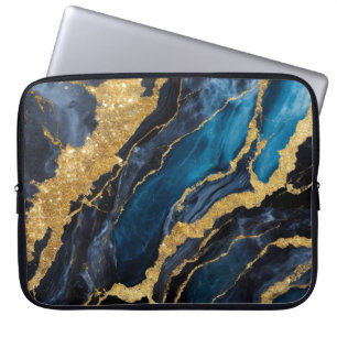 Blue Marble Pattern with Gold Laptop Sleeve