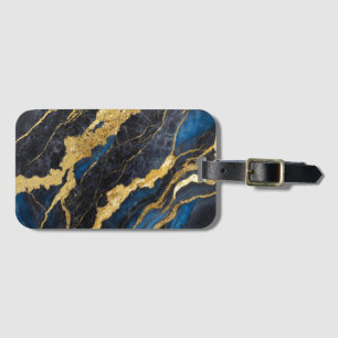 Blue Marble Pattern with Gold Luggage Tag