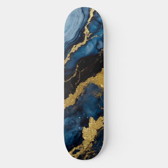 Blue Marble Pattern with Gold Skateboard (Front)