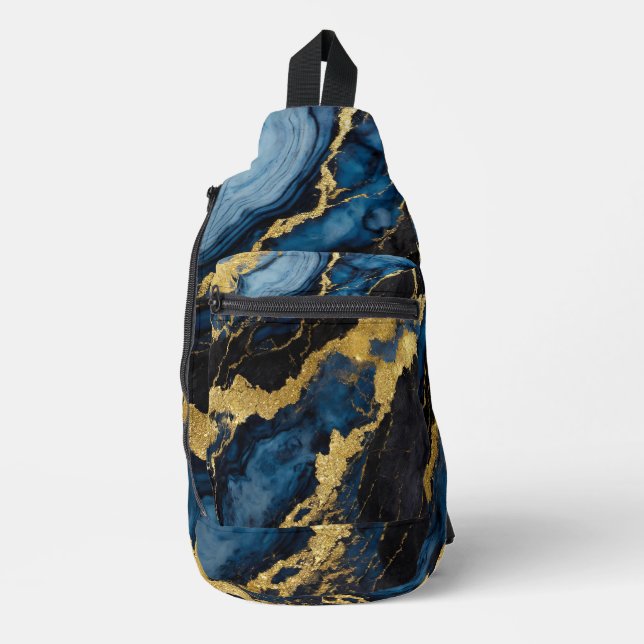 Blue Marble Pattern with Gold Sling Bag (Front)