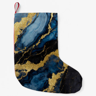 Blue Marble Pattern with Gold Small Christmas Stocking