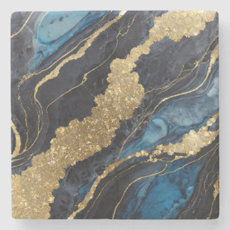 Blue Marble Pattern with Gold Stone Coaster