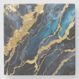 Blue Marble Pattern with Gold Stone Coaster