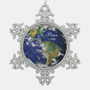 Blue Marble_Peace on Earth_Pewter snowflake Pewter Christmas Ornament