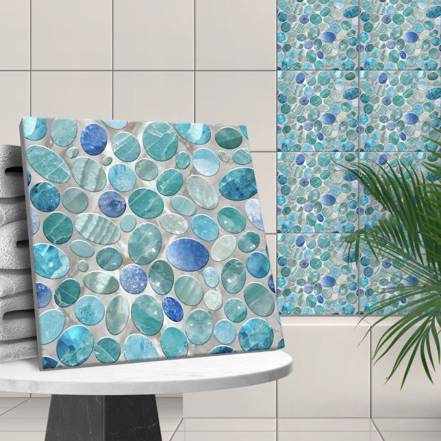Blue Marble Pebble stones pattern Ceramic Tile (Creator Uploaded)