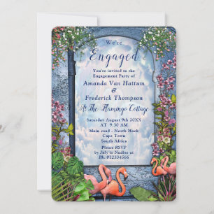 Blue Marble & Pink  Flamingos Invitation