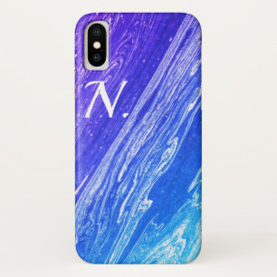 Blue Marble Polished Stone Imitation & Monogram iPhone X Case