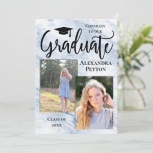Blue Marble Script 2 Photo Graduation Invitation