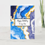 Blue Marble Son's Birthday   Card<br><div class="desc">Happy Birthday to your son,  classy white marble blue and gold card.</div>